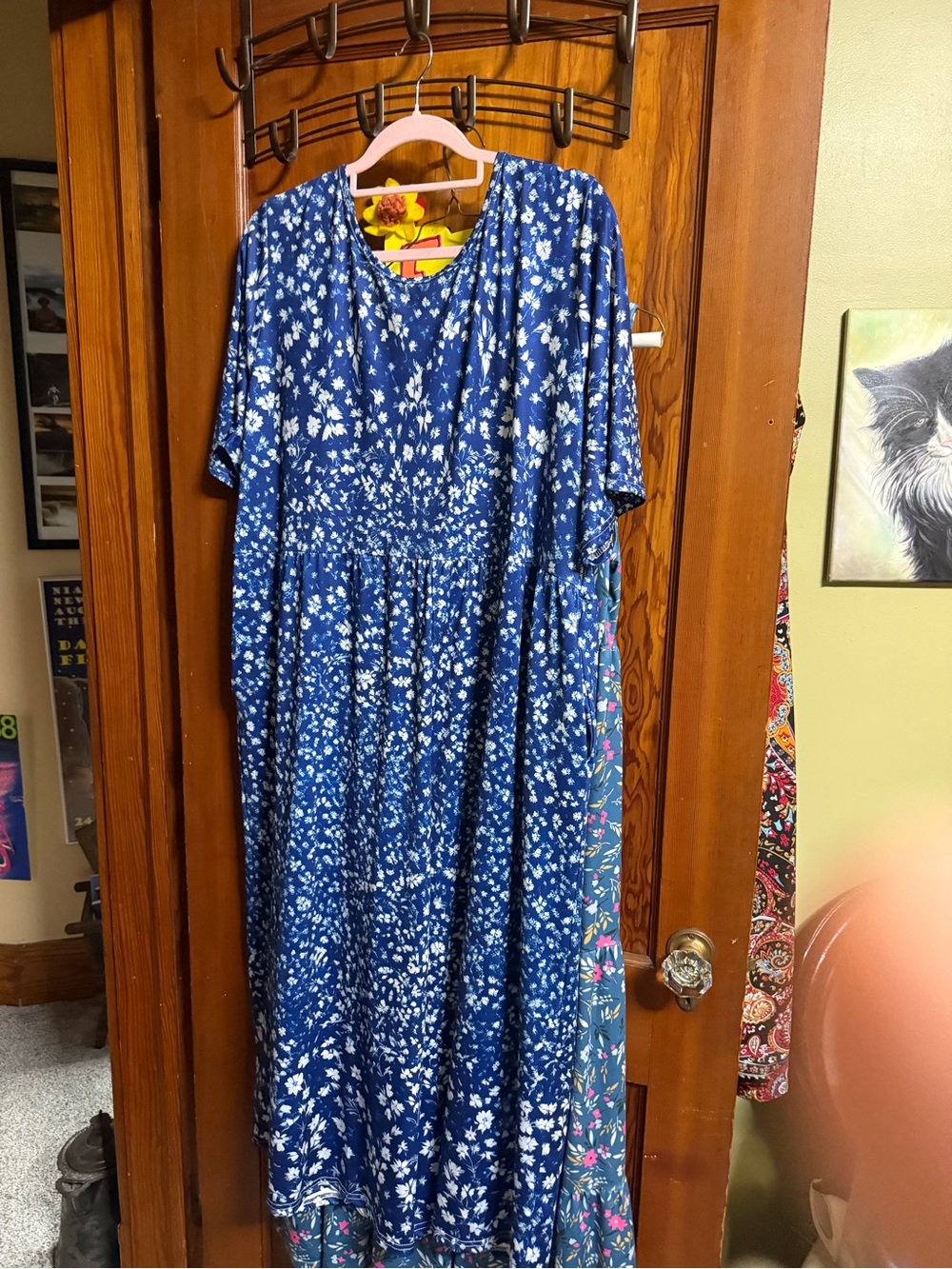 Blue Floral Short-Sleeve Women’s Dress